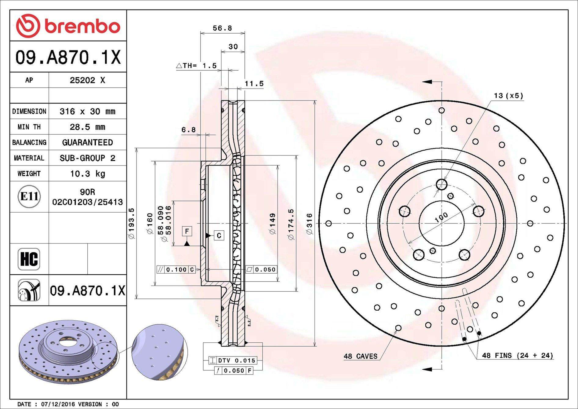 Tarcza hamulcowa przednia Brembo 09A8701X cena, od 76,92 USD