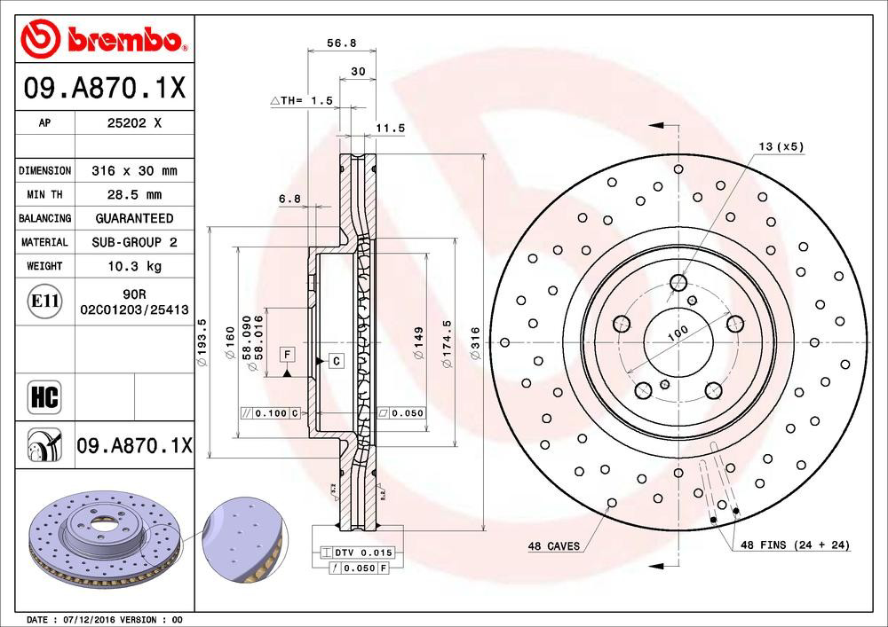 Do koszyka 09A8701X Brembo Tarcza hamulcowa przednia