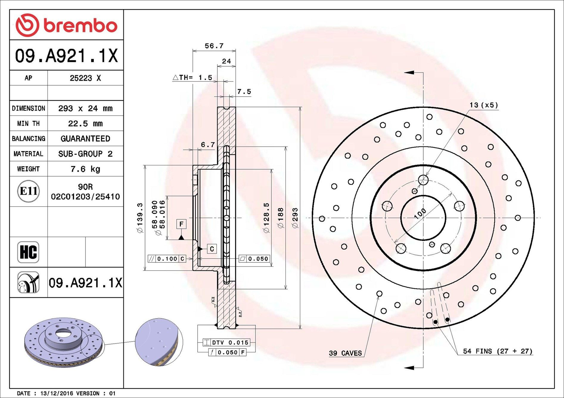 Do koszyka 09A9211X Brembo Tarcza hamulcowa przednia