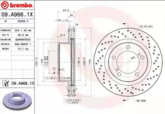 Tarcza hamulcowa przednia 09A9661X Brembo