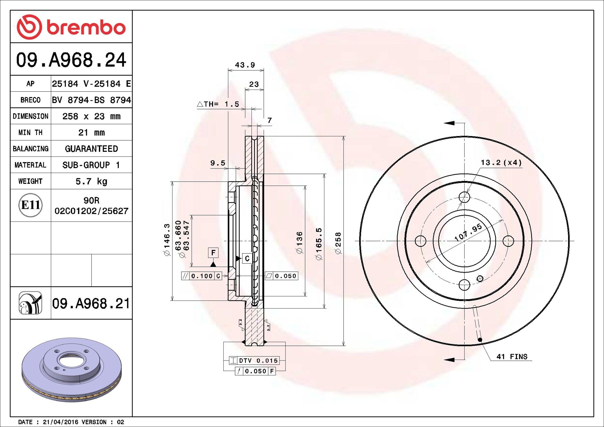 Tarcza hamulcowa przednia Brembo 09A96824 cena, od 43,50 USD