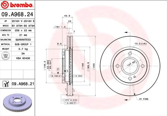 09A96824 Brembo Tarcza hamulcowa przednia