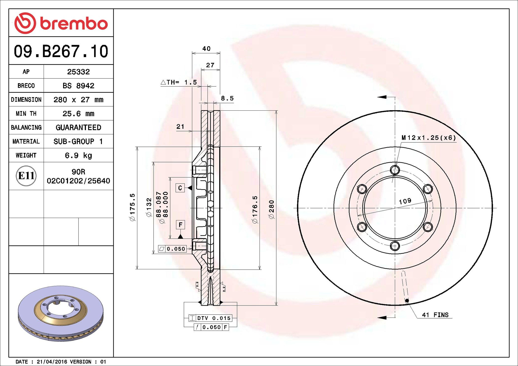 Do koszyka 09B26710 Brembo Tarcza hamulcowa przednia