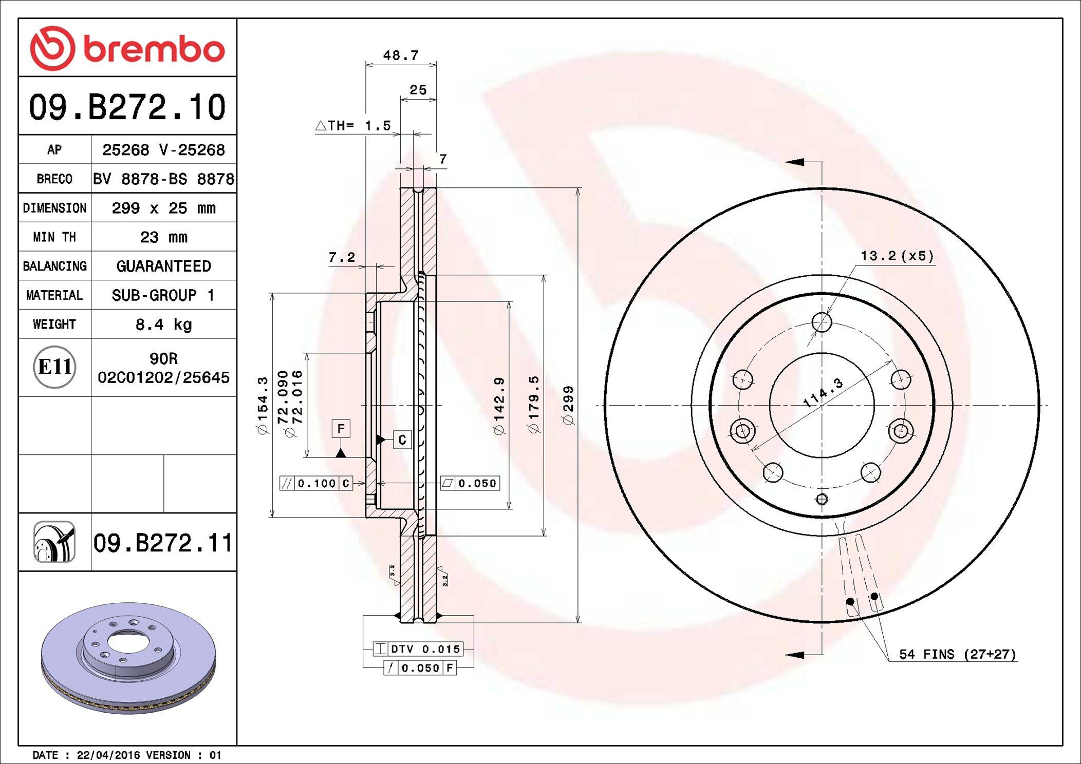 Tarcza hamulcowa przednia Brembo 09B27210 cena, od 58,82 USD