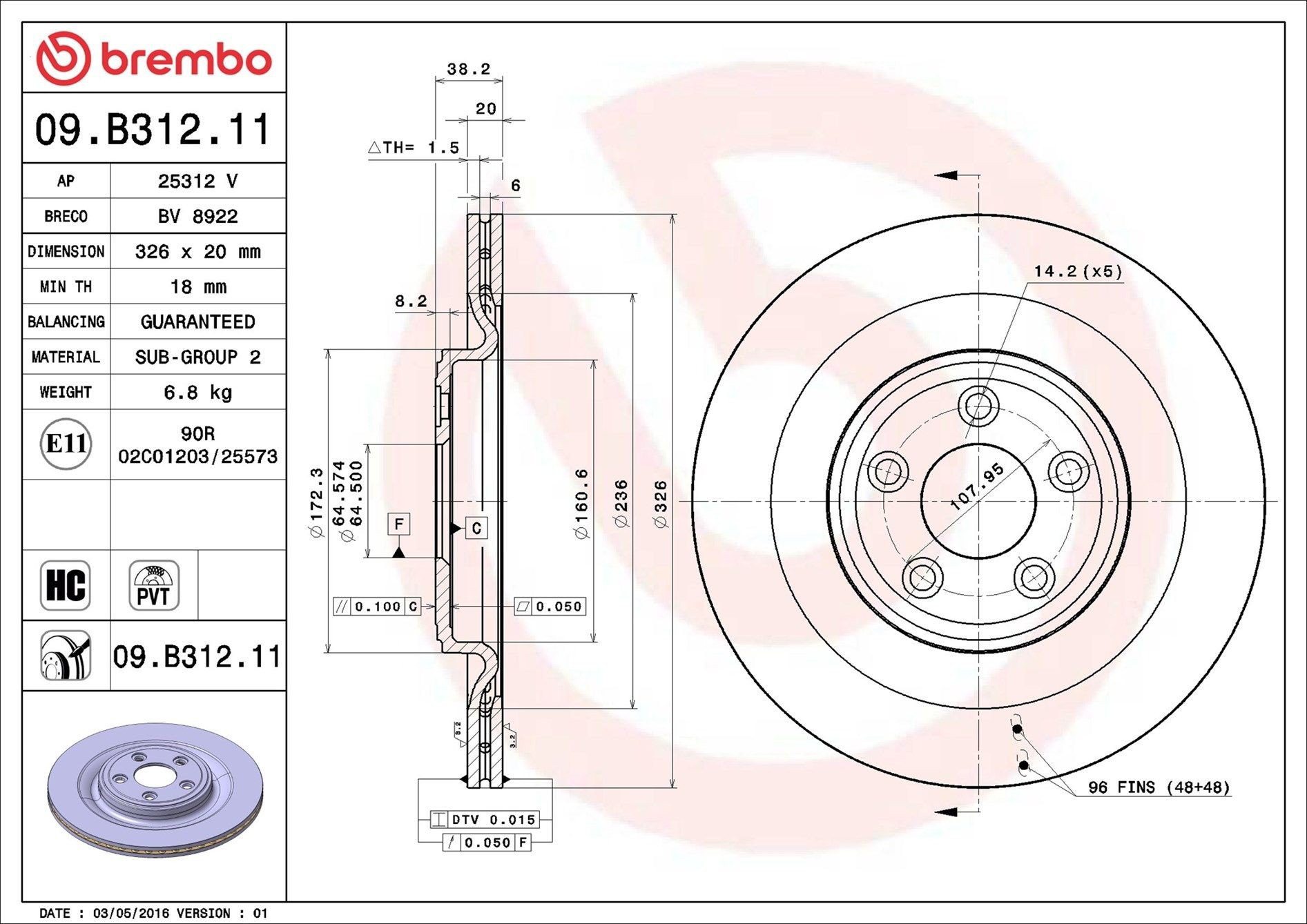 Tarcza hamulcowa tylna Brembo 09B31211 cena, od 83,70 USD