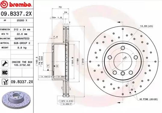 Tarcza hamulcowa przednia 09B3372X Brembo