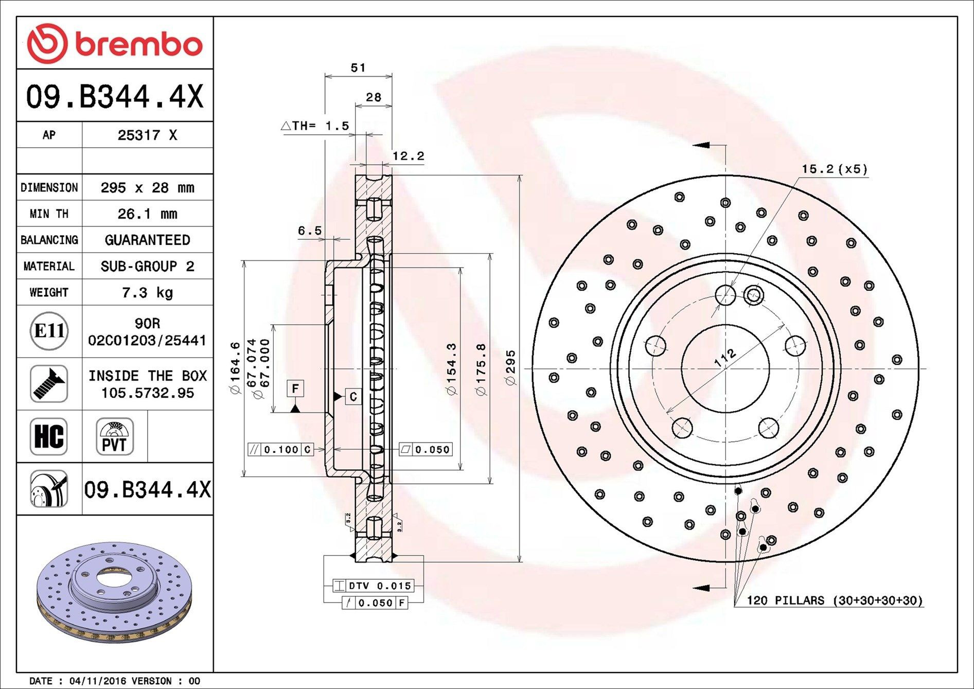 Tarcza hamulcowa przednia Brembo 09B3444X cena, od 57,06 USD