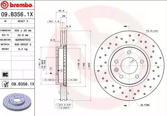 Tarcza hamulcowa przednia 09B3561X Brembo