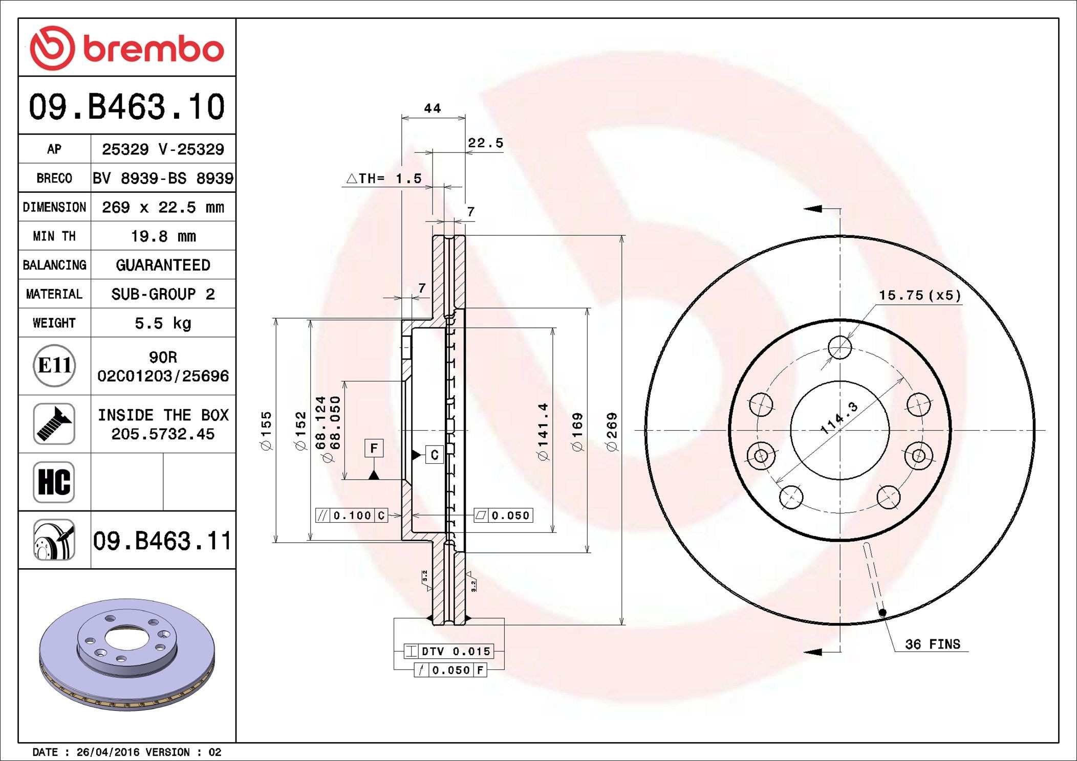 Tarcza hamulcowa przednia Brembo 09B46310 cena, od 46,04 USD
