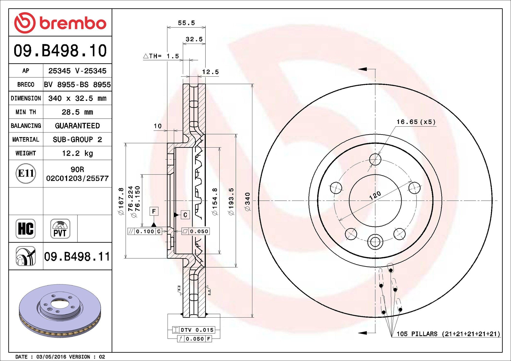 Tarcza hamulcowa przednia Brembo 09B49810 cena, od 77,53 USD