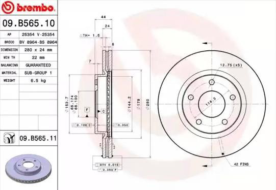 Do koszyka 09B56511 Brembo Tarcza hamulcowa przednia