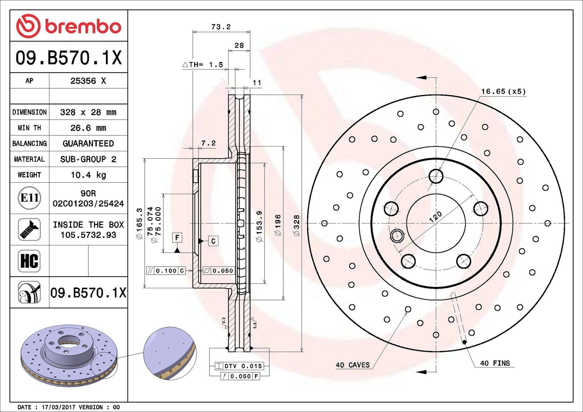 09B5701X Brembo Tarcza hamulcowa przednia