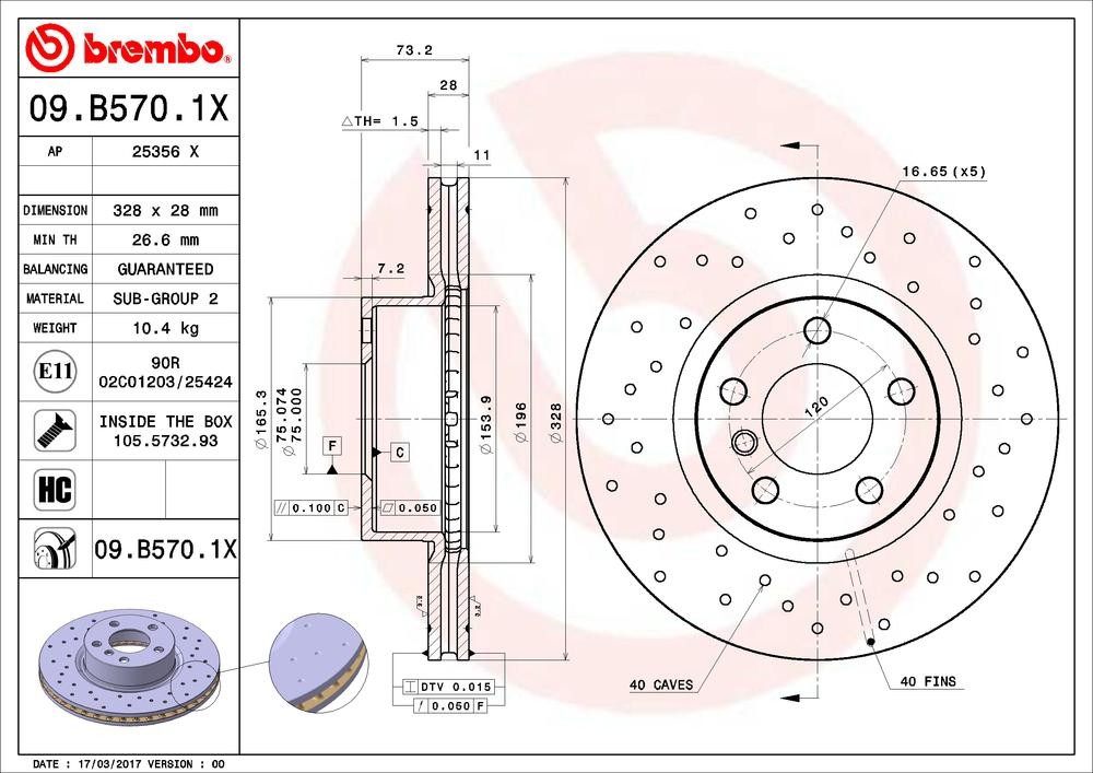 Do koszyka 09B5701X Brembo Tarcza hamulcowa przednia