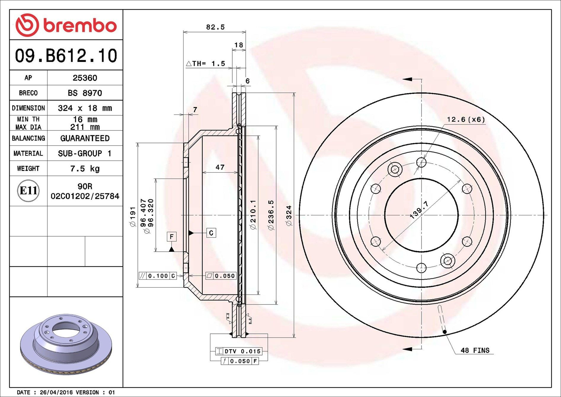 Tarcza hamulcowa tylna Brembo 09B61210 cena, od 67,98 USD