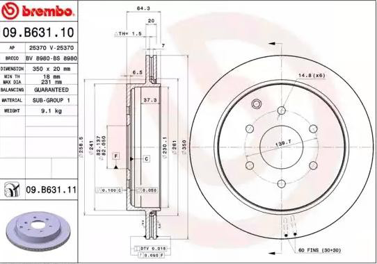 Tarcza hamulcowa tylna 09B63111 Brembo
