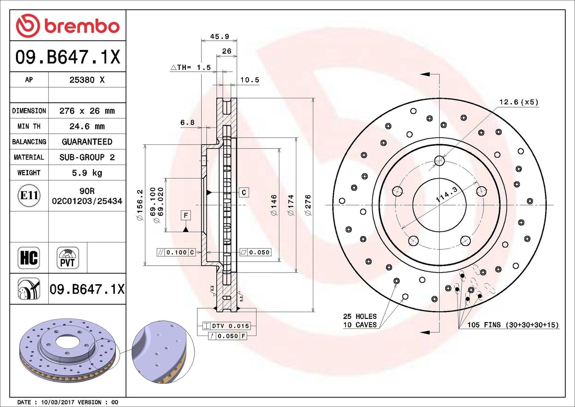 Do koszyka 09B6471X Brembo Tarcza hamulcowa przednia