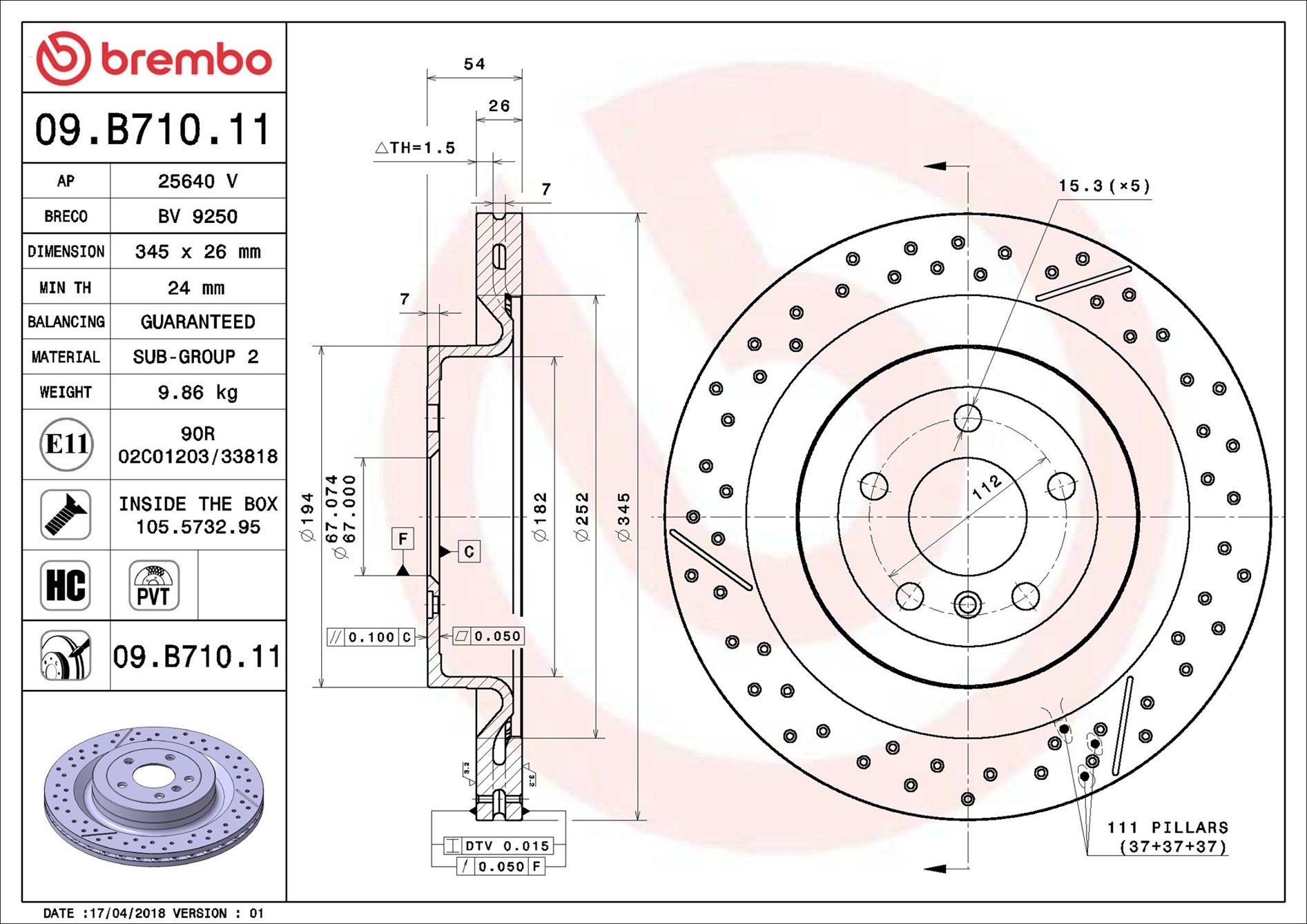 Tarcza hamulcowa tylna Brembo 09B71011