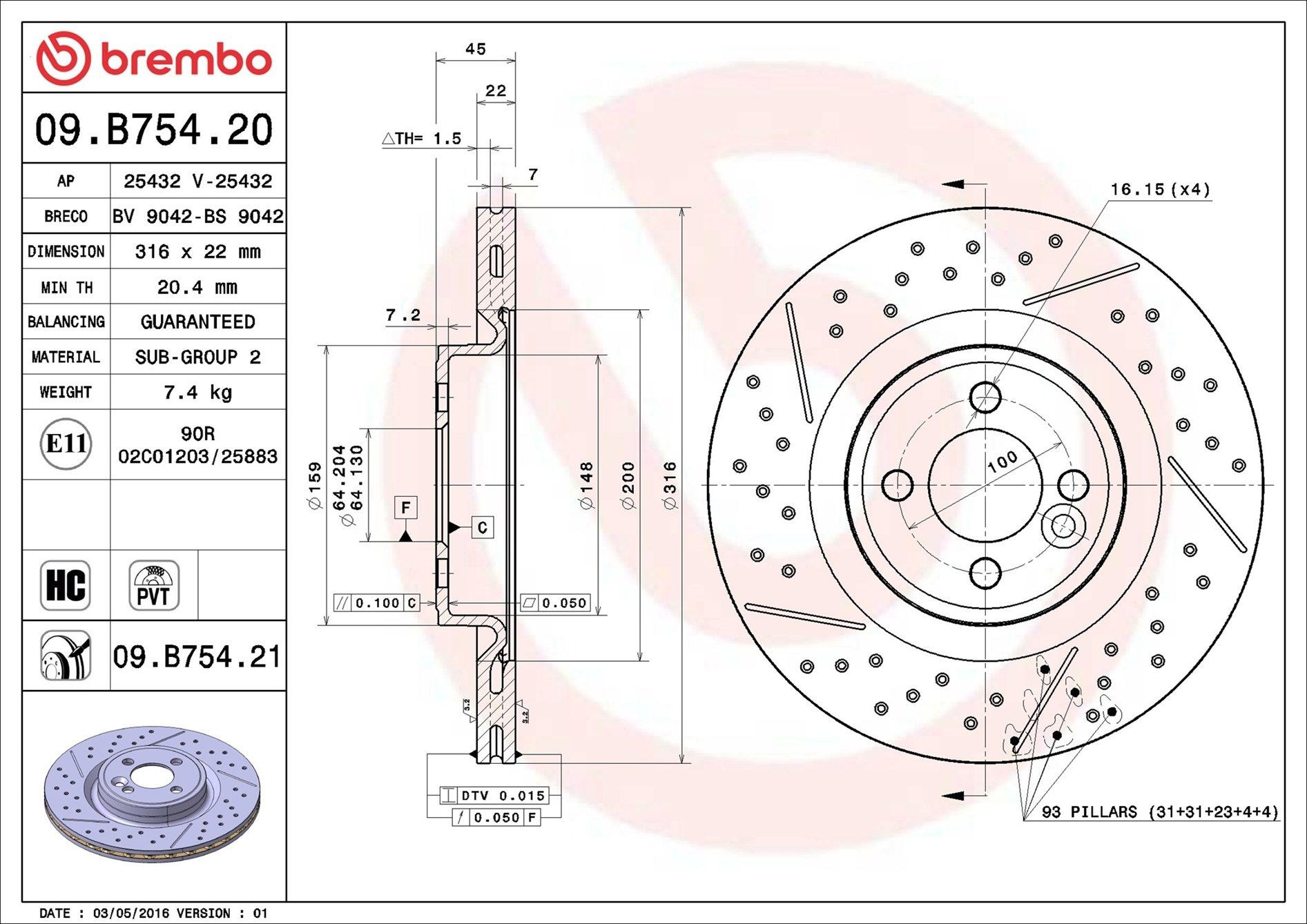 Do koszyka 09B75421 Brembo Tarcza hamulcowa przednia