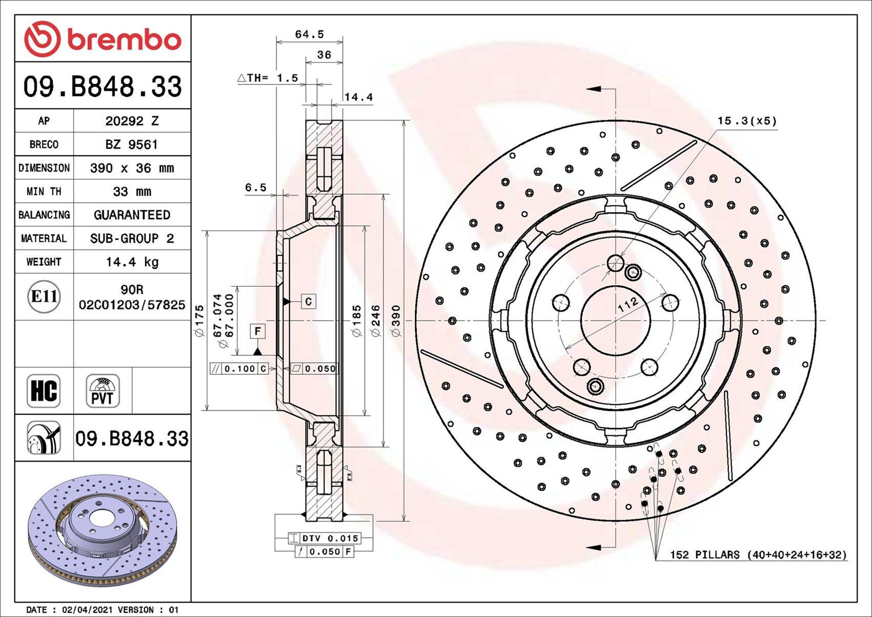 Do koszyka 09B84833 Brembo Tarcza hamulcowa przednia