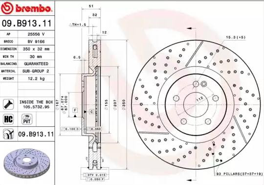 Do koszyka 09B91311 Brembo Tarcza hamulcowa przednia