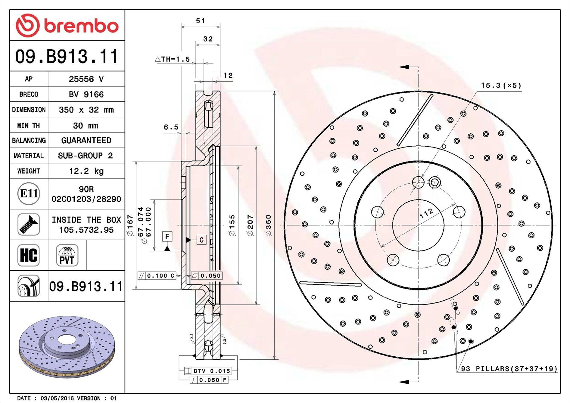 Tarcza hamulcowa przednia Brembo 09B91311
