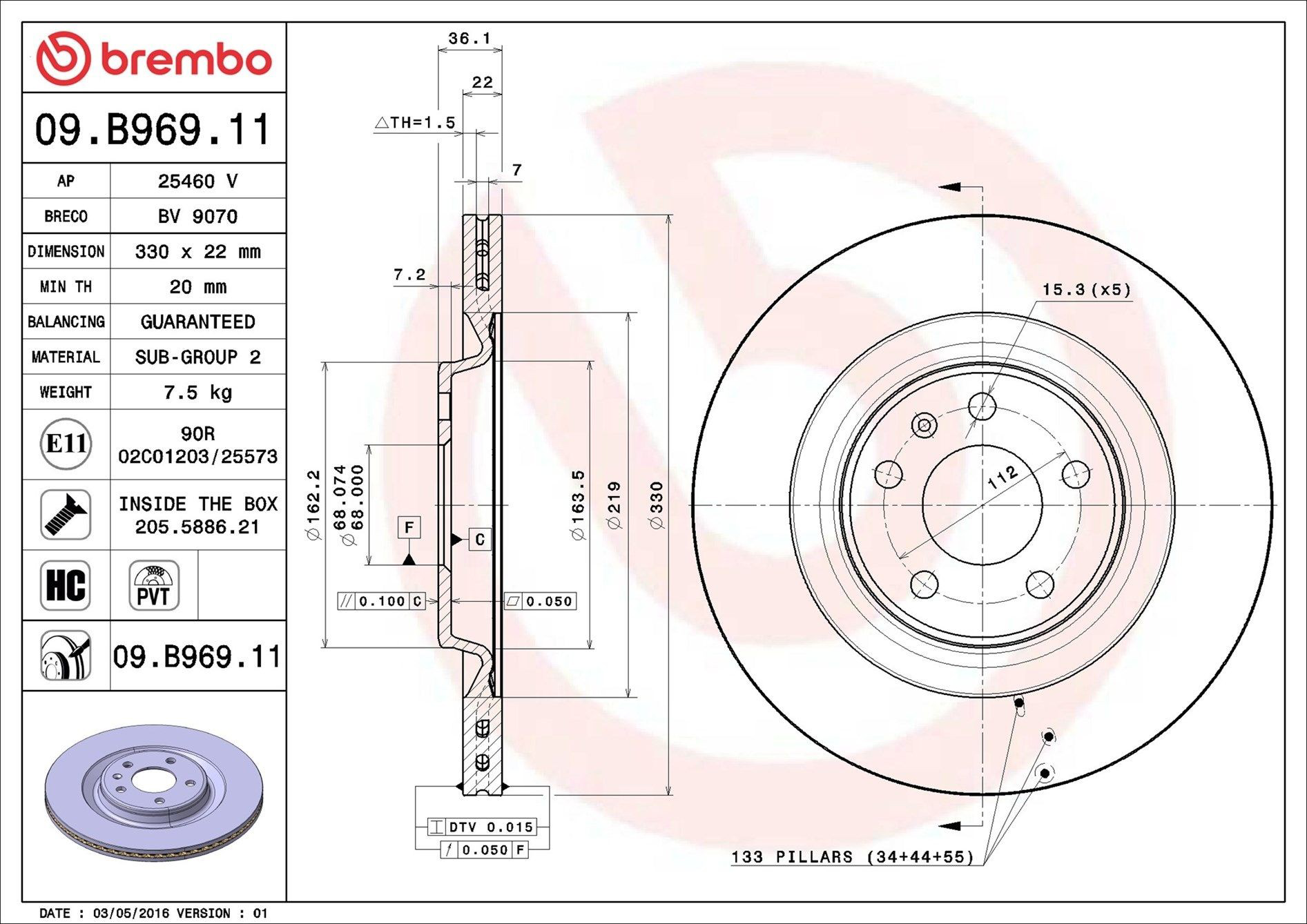 Tarcza hamulcowa tylna Brembo 09B96911 cena, od 68,05 USD