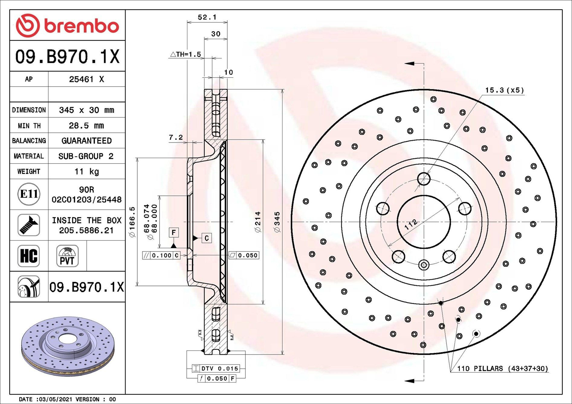 Tarcza hamulcowa przednia Brembo 09B9701X cena, od 90,03 USD