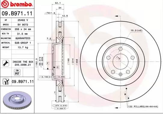 Do koszyka 09B97111 Brembo Tarcza hamulcowa przednia