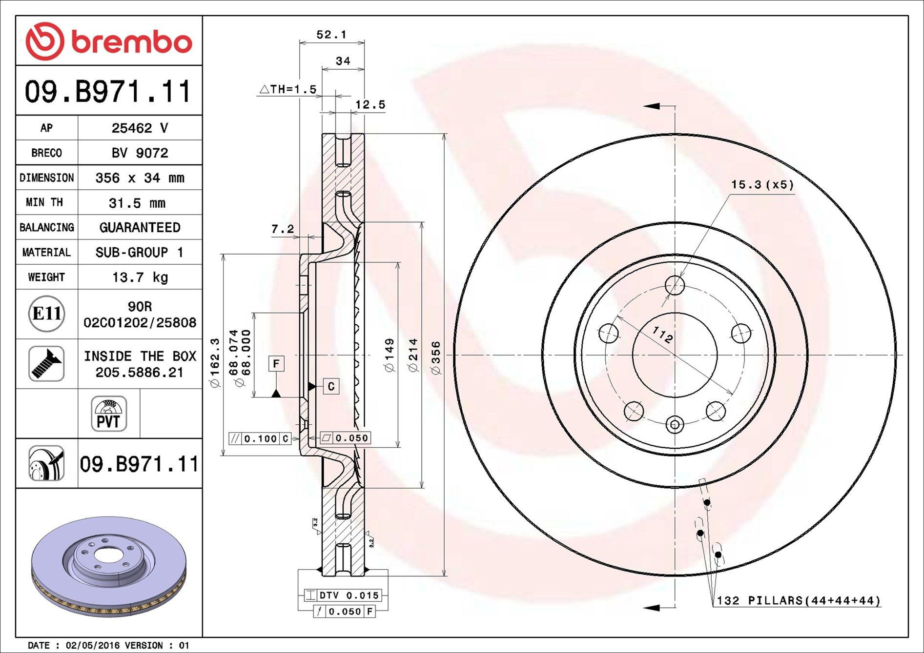 Tarcza hamulcowa przednia Brembo 09B97111