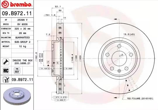 09B97211 Brembo Tarcza hamulcowa przednia