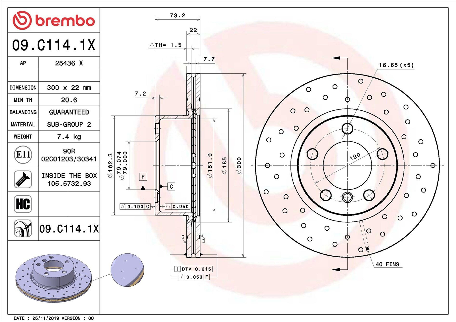 Tarcza hamulcowa przednia Brembo 09C1141X cena, od 56,84 USD