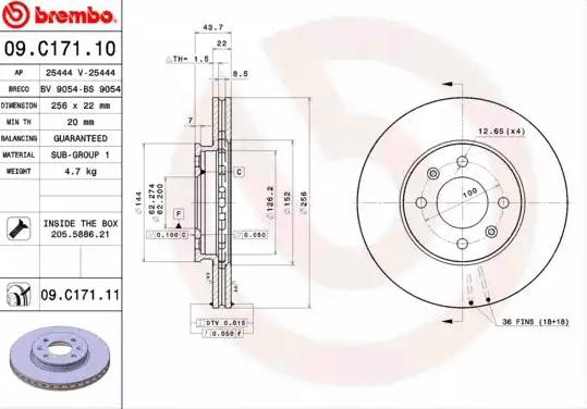 Tarcza hamulcowa przednia Brembo 09C17111