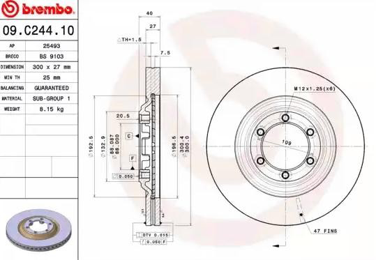 Tarcza hamulcowa przednia Brembo 09C24410 cena, od 82,33 USD