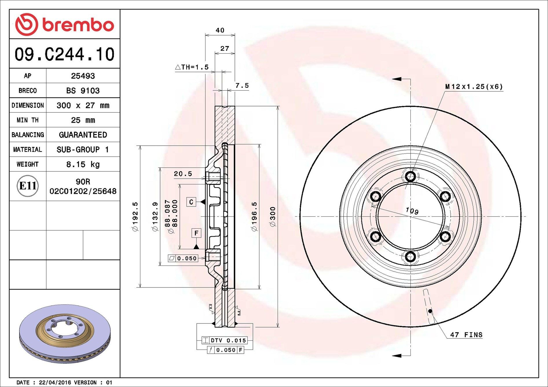Tarcza hamulcowa przednia 09C24410 Brembo
