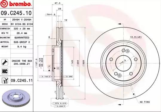 Do koszyka 09C24511 Brembo Tarcza hamulcowa przednia