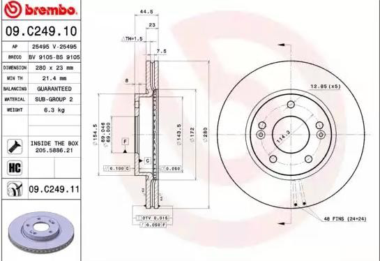 Do koszyka 09C24911 Brembo Tarcza hamulcowa przednia