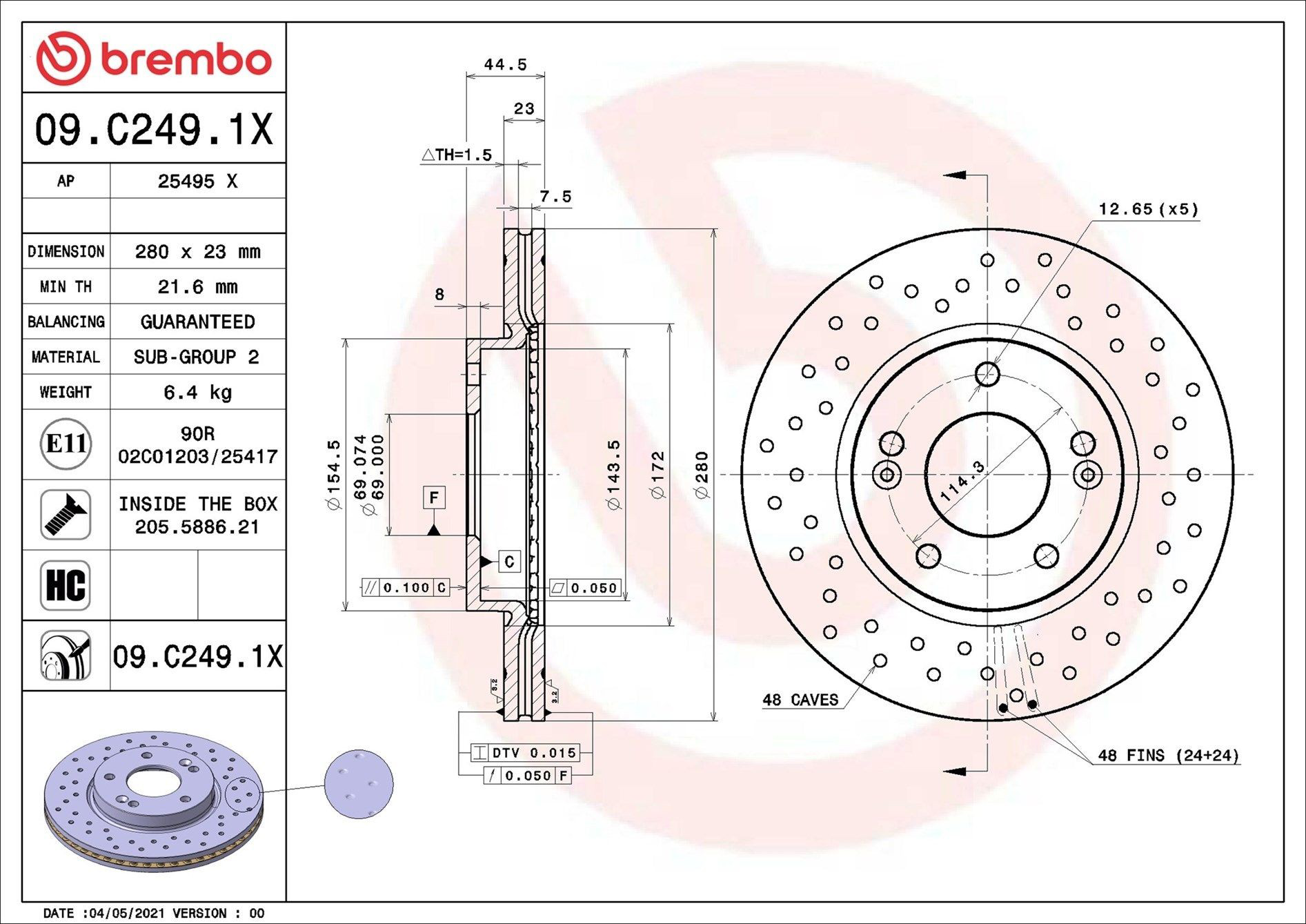 Tarcza hamulcowa przednia Brembo 09C2491X cena, od 50,03 USD