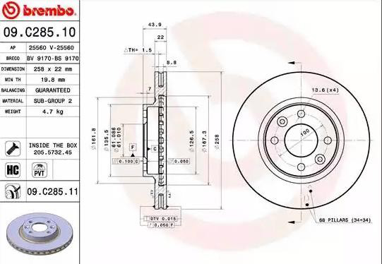 09C28511 Brembo Tarcza hamulcowa przednia