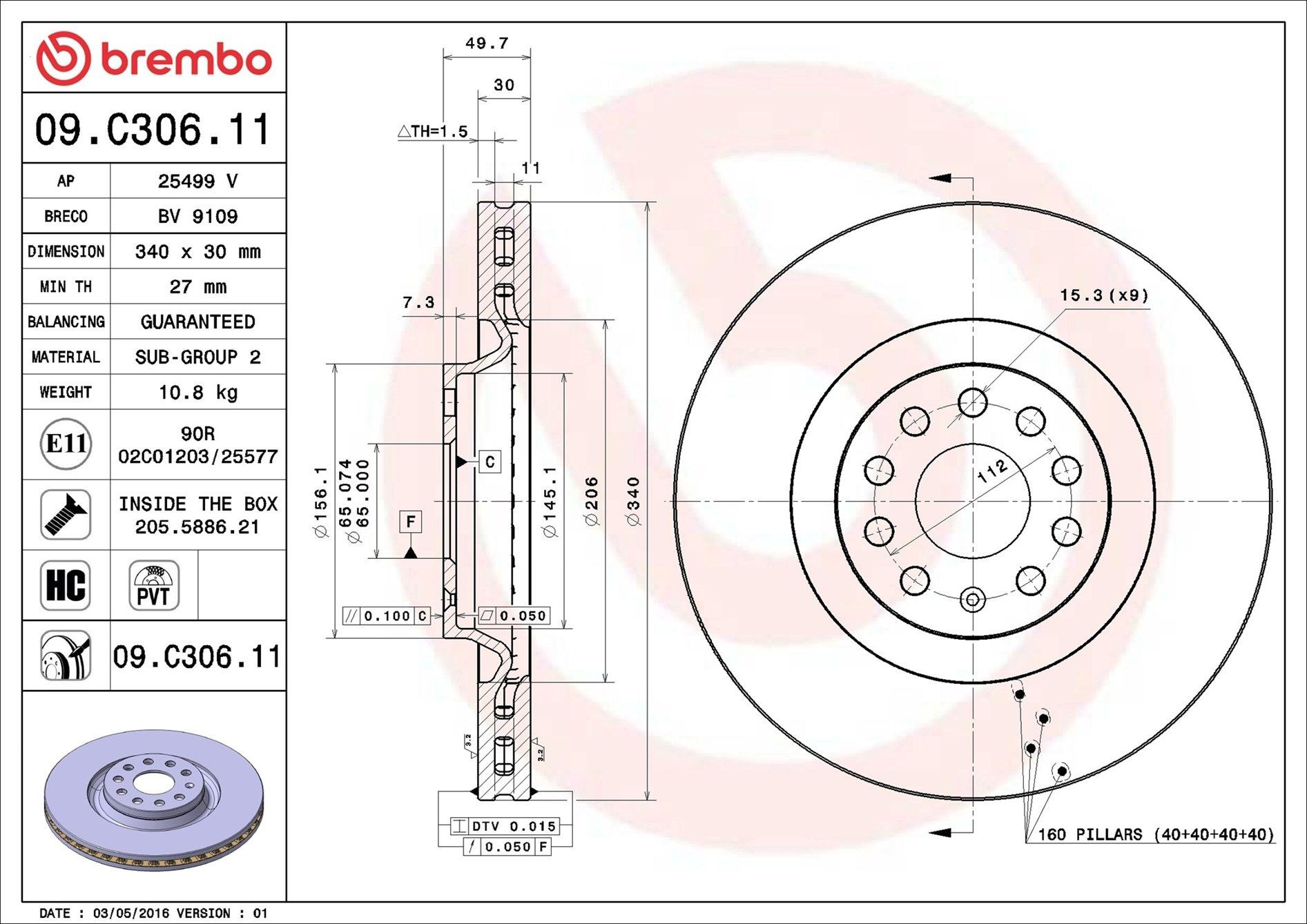 Tarcza hamulcowa przednia Brembo 09C30611