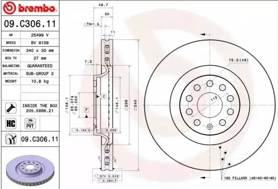 Tarcza hamulcowa przednia 09C30611 Brembo