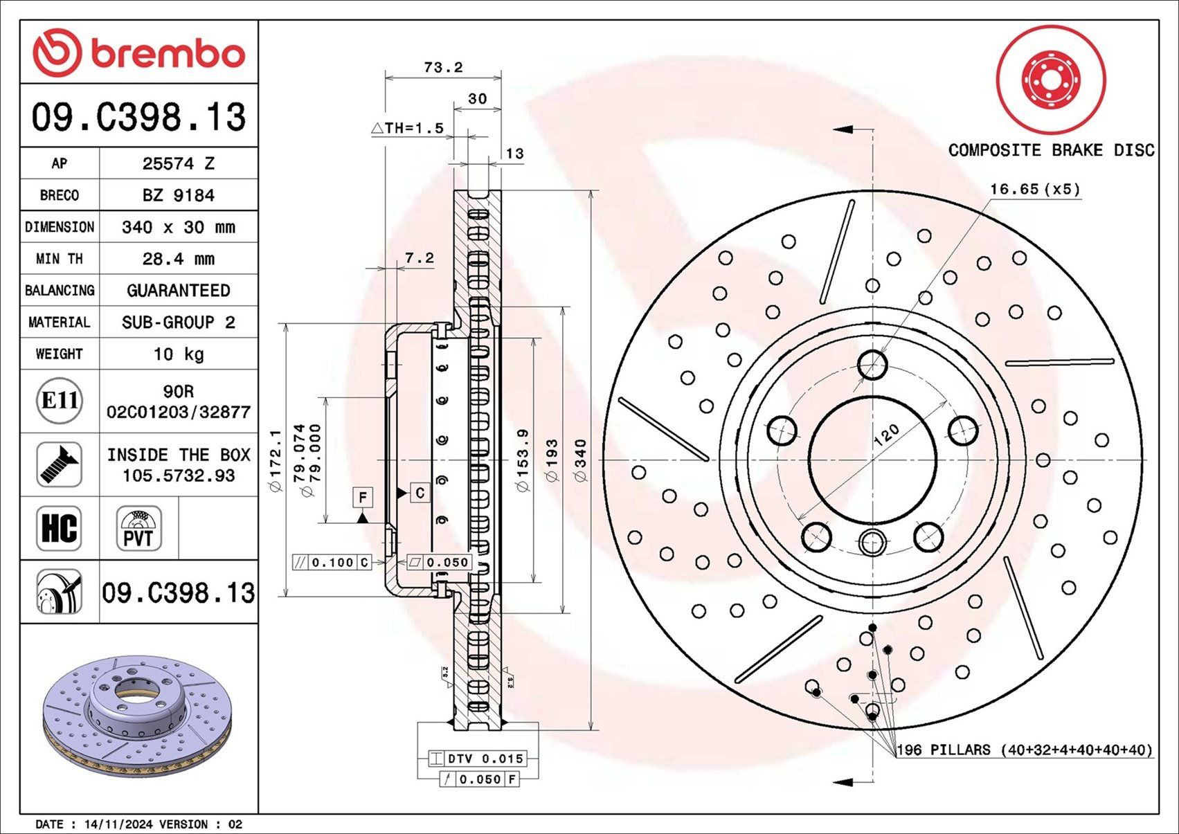 Tarcza hamulcowa przednia Brembo 09C39813 cena, od 172,77 USD