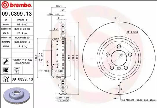 Do koszyka 09C39913 Brembo Tarcza hamulcowa przednia