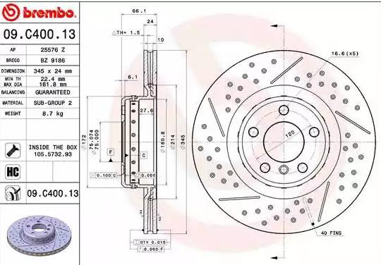 Tarcza hamulcowa tylna Brembo 09C40013