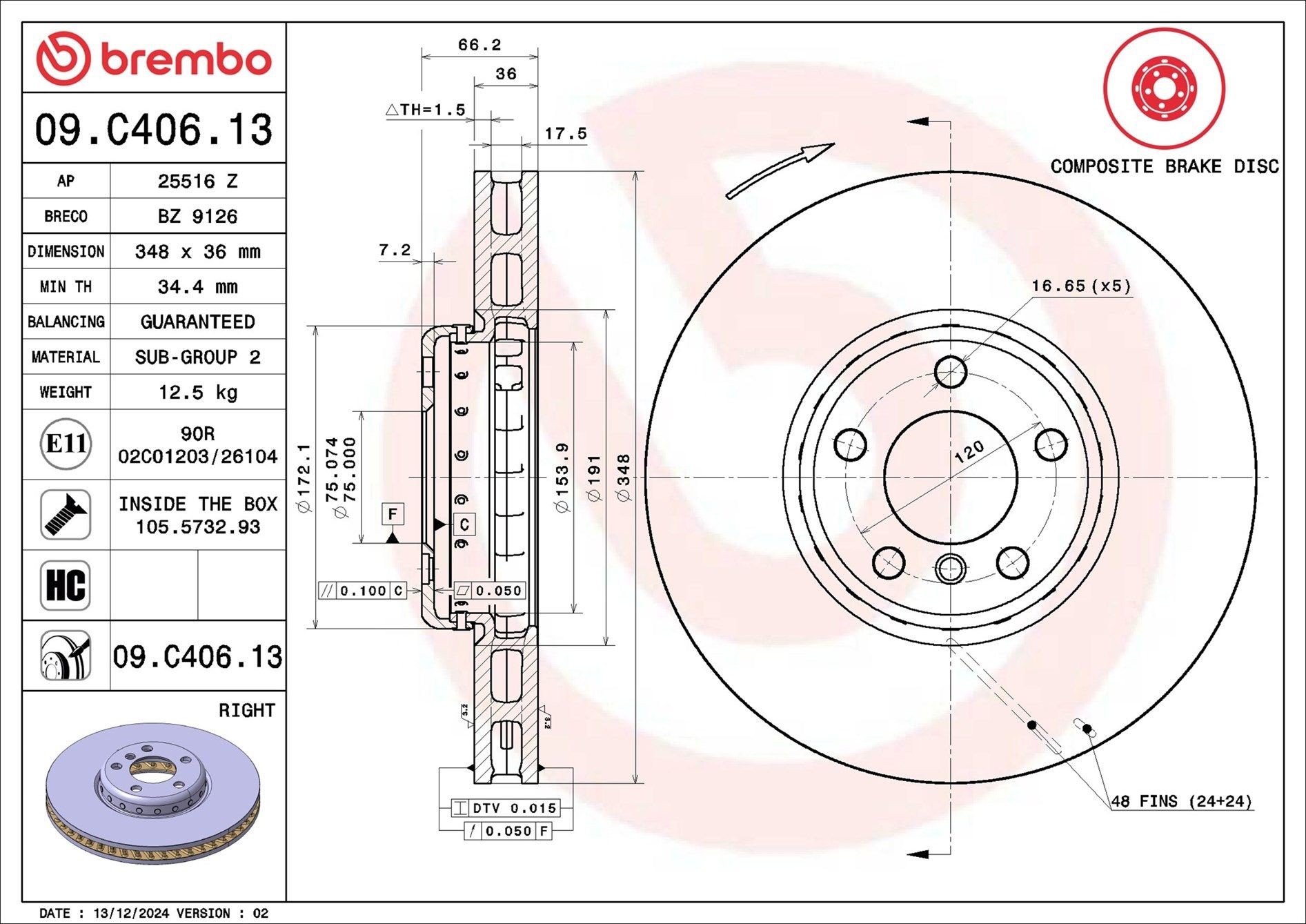 Tarcza hamulcowa przednia Brembo 09C40613