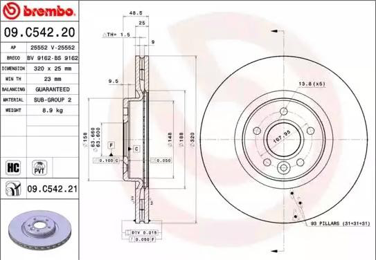 09C54221 Brembo Tarcza hamulcowa przednia