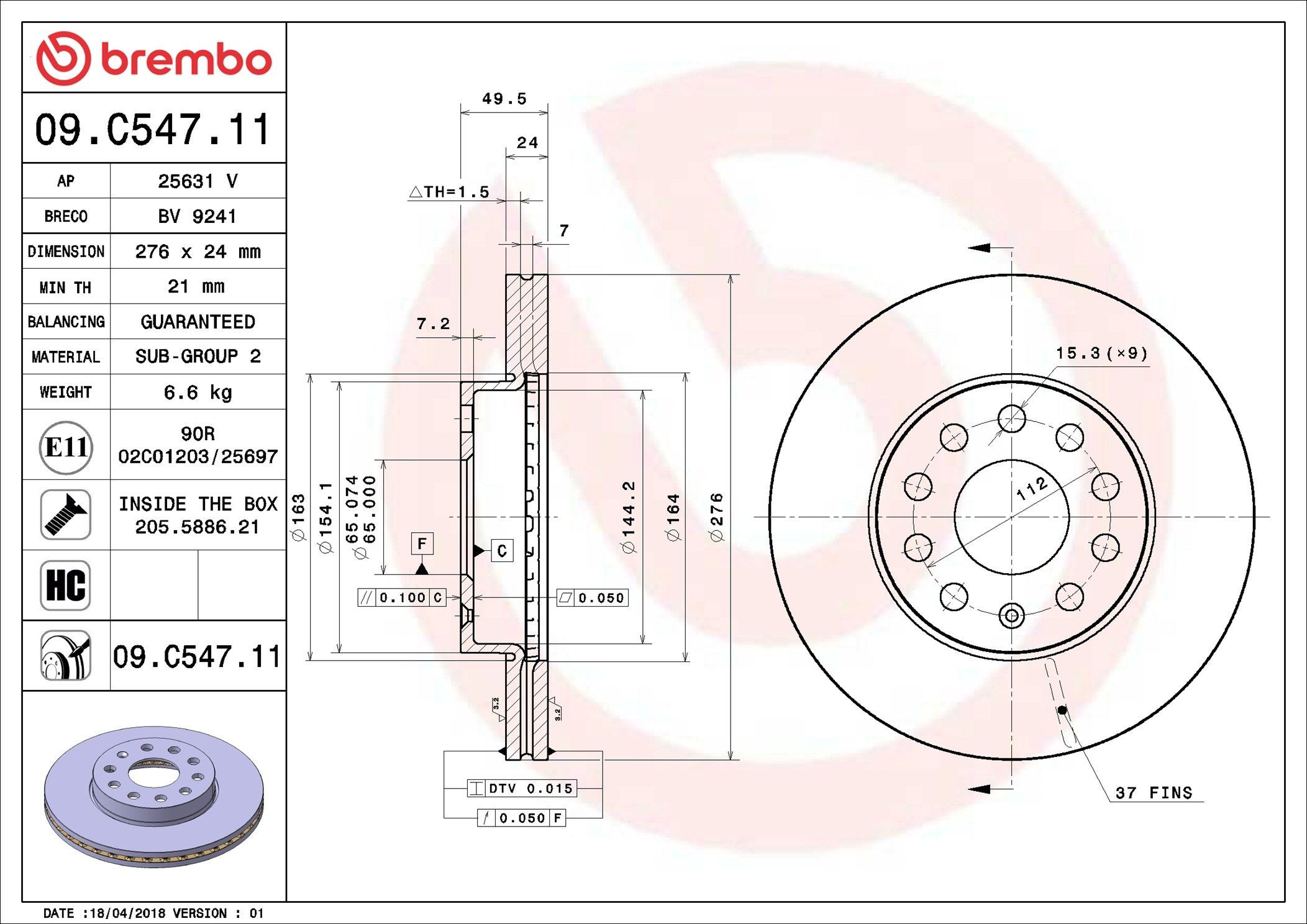 Do koszyka 09C54711 Brembo Tarcza hamulcowa przednia