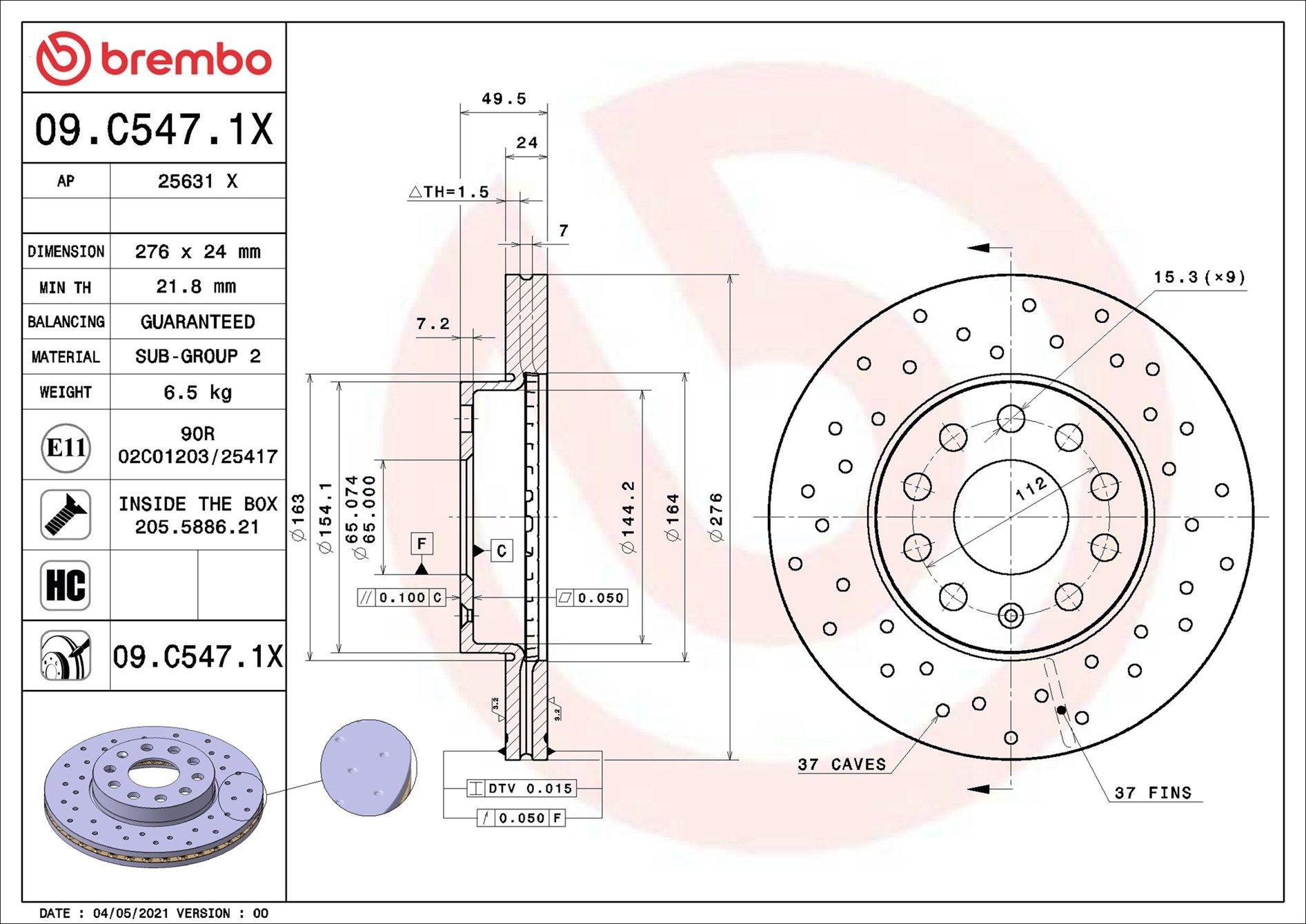 Tarcza hamulcowa przednia Brembo 09C5471X cena, od 53,55 USD