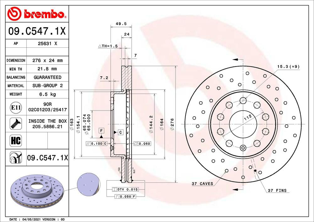 Tarcza hamulcowa przednia Brembo 09C5471X