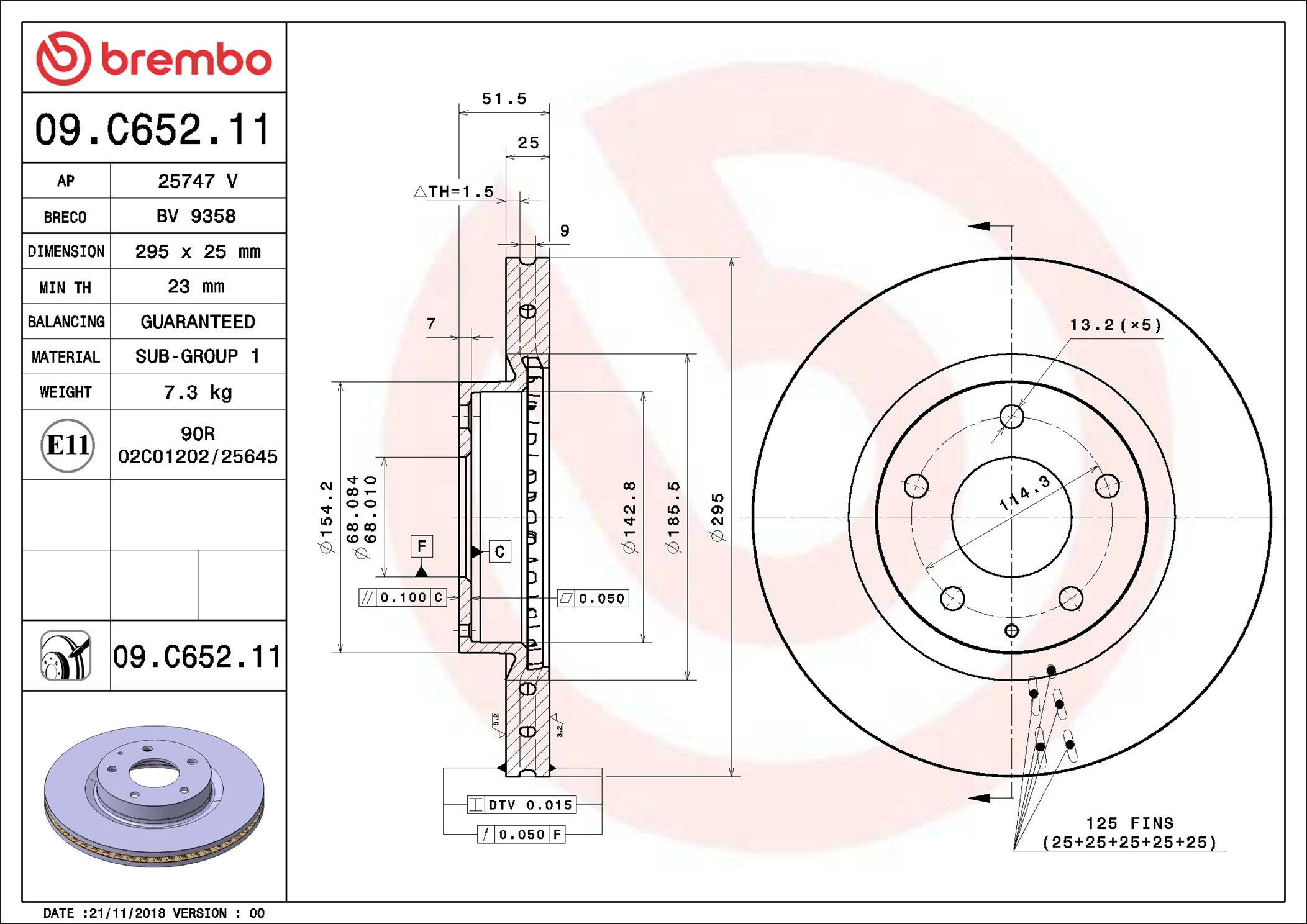 Do koszyka 09C65211 Brembo Tarcza hamulcowa przednia