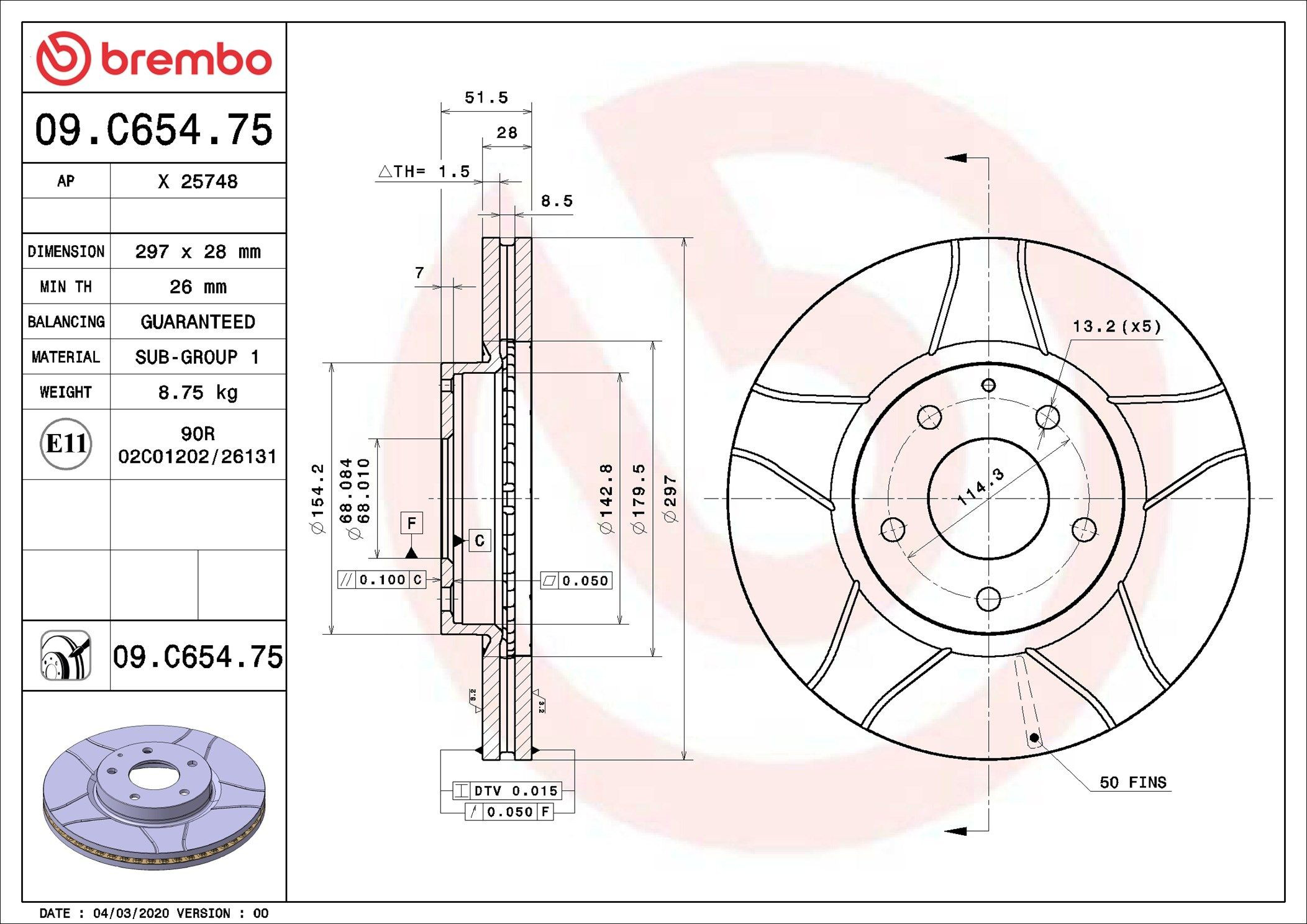 Tarcza hamulcowa przednia Brembo 09C65475 cena, od 56,37 USD